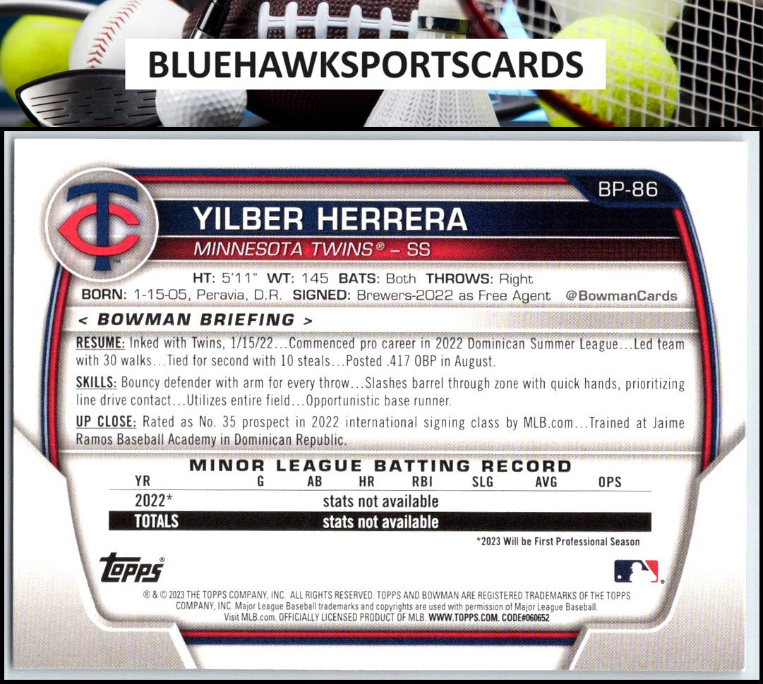 2023 Bowman #BP-86 Yilber Herrera Prospects