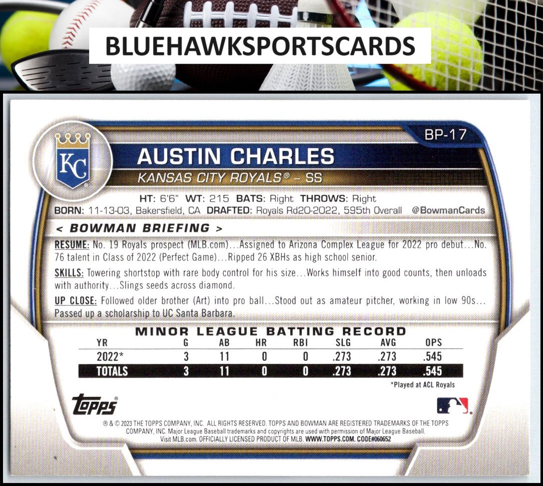 2023 Bowman #BP-17 Austin Charles Prospects