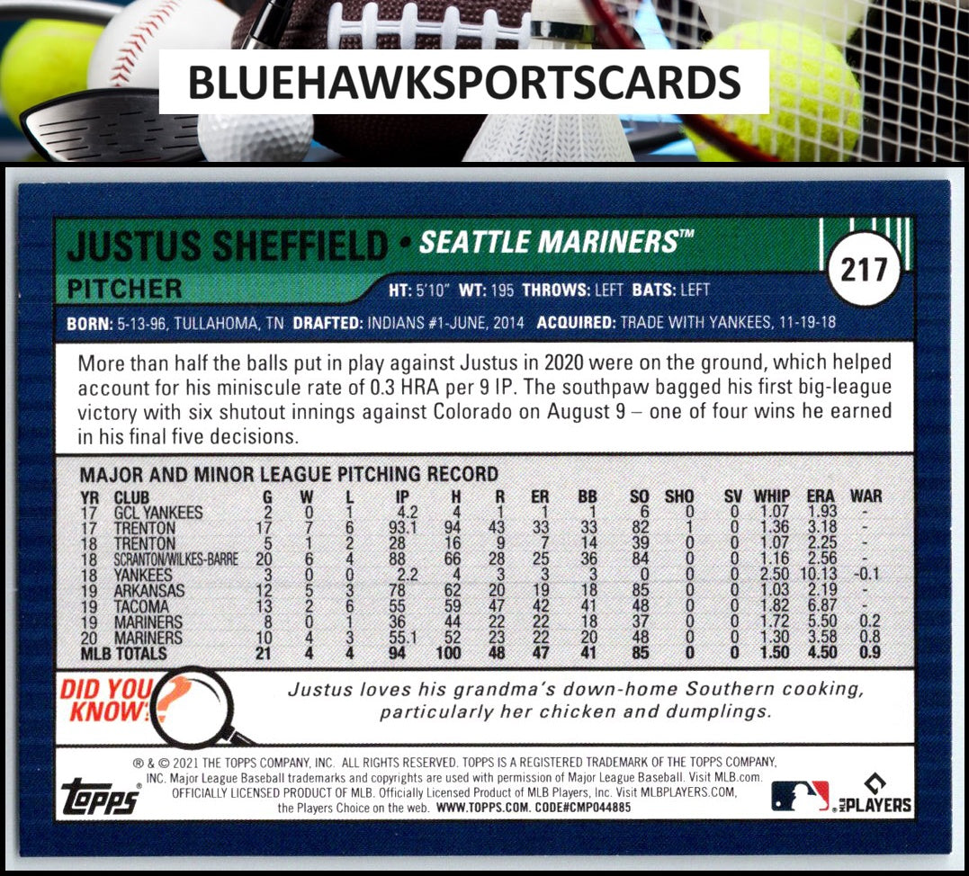 2021 Topps Big League #217 Justus Sheffield
