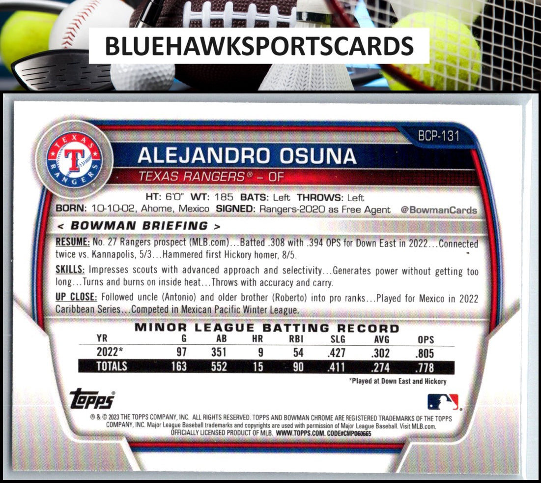 2023 Bowman #BCP-131 Alejandro Osuna Chrome Prospects