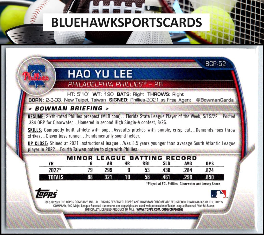 2023 Bowman #BCP-52 Hao Yu Lee Chrome Prospects