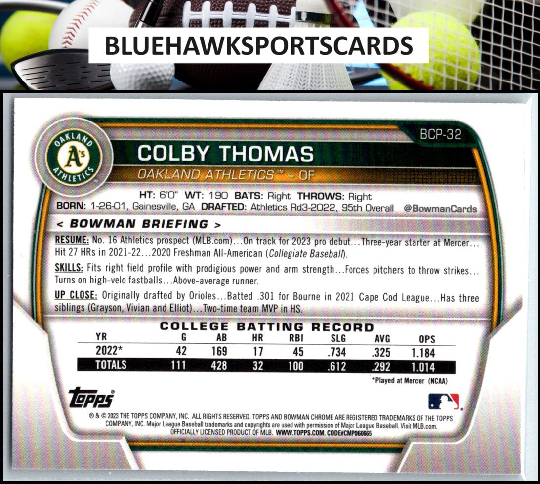 2023 Bowman #BCP-32 Colby Thomas Chrome Prospects