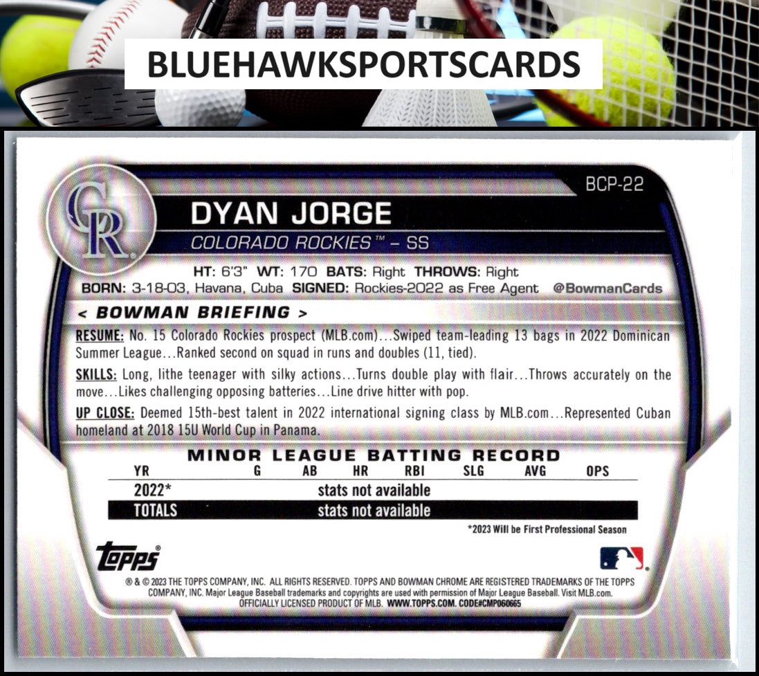 2023 Bowman #BCP-22 Dyan Jorge Chrome Prospects