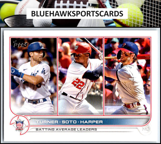2022 Topps #59 NL Batting Average Leaders (Trea Turner / Juan Soto / Bryce ) LL