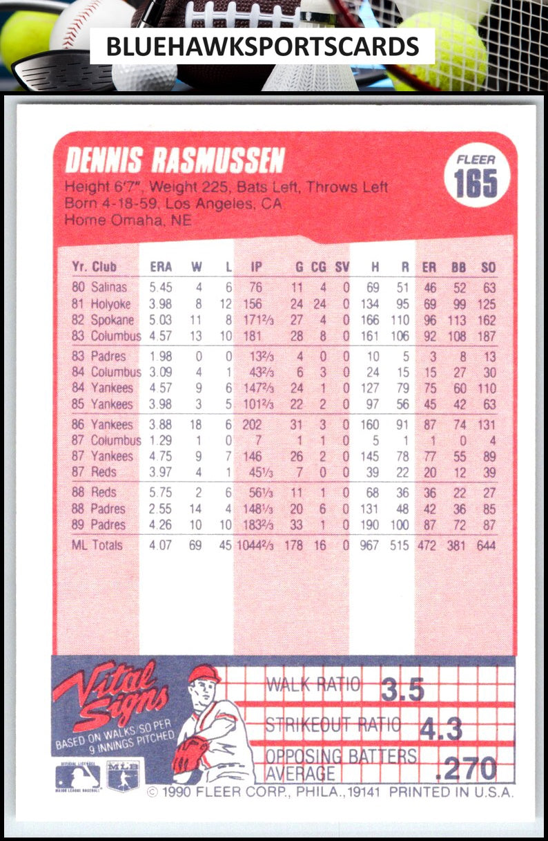 1990 Fleer #165b Dennis Rasmussen