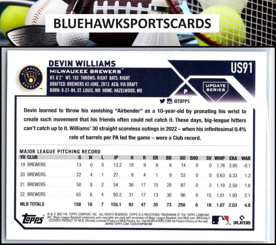 2023 Topps Update #US91 Devin Williams Silver Pattern Foilboard