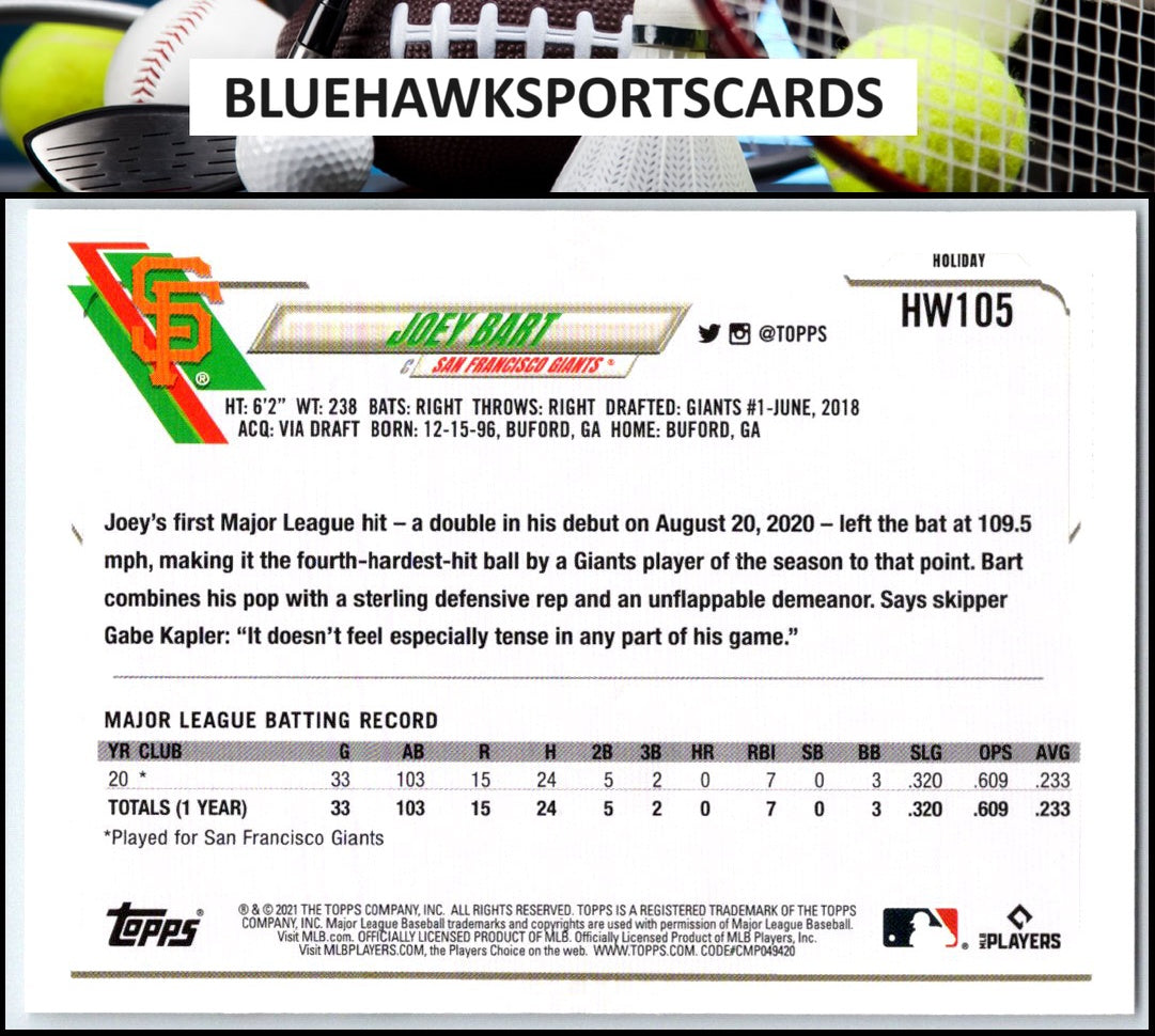 2021 Topps Holiday #HW105 Joey Bart