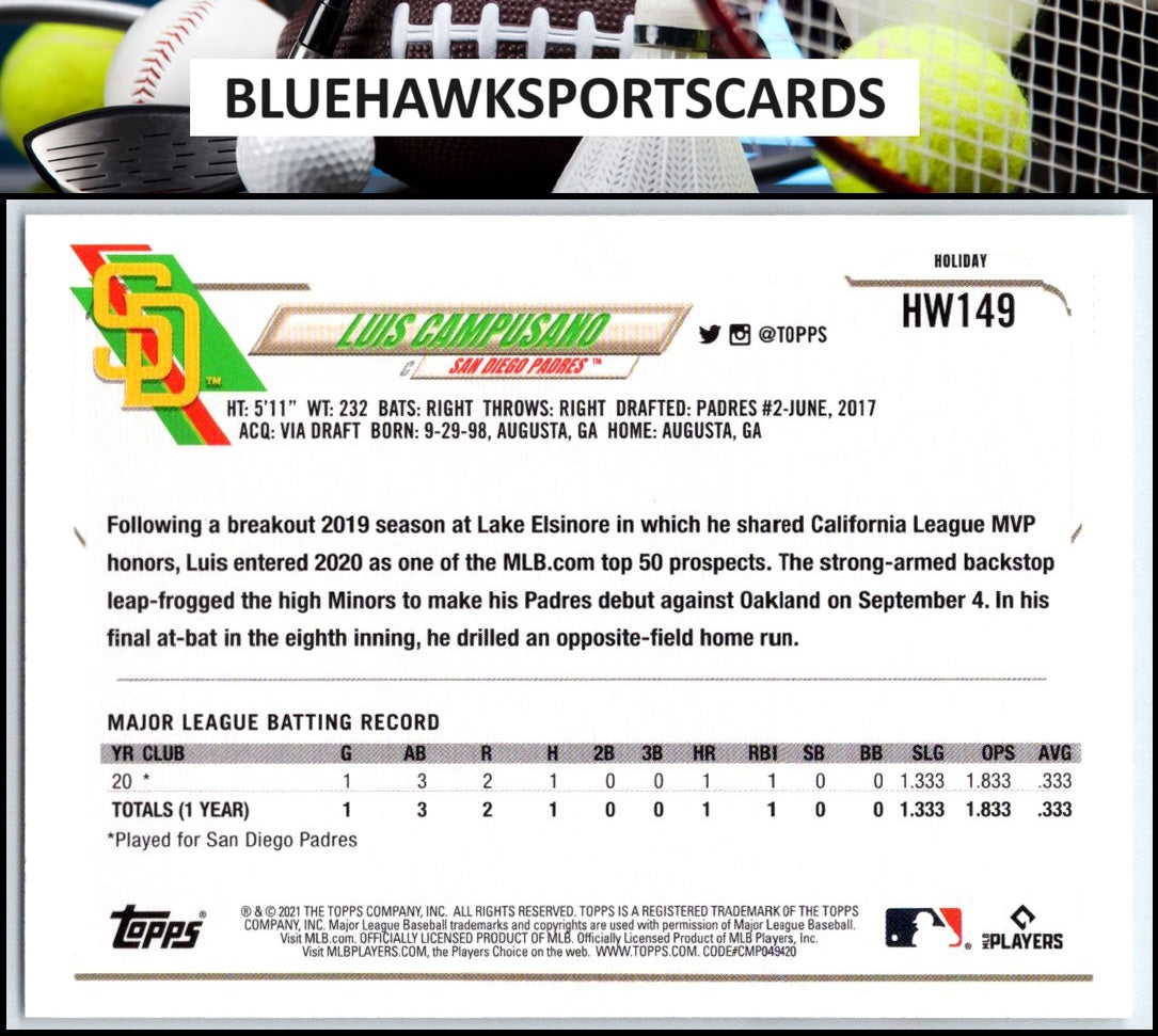 2021 Topps Holiday #HW149 Luis Campusano