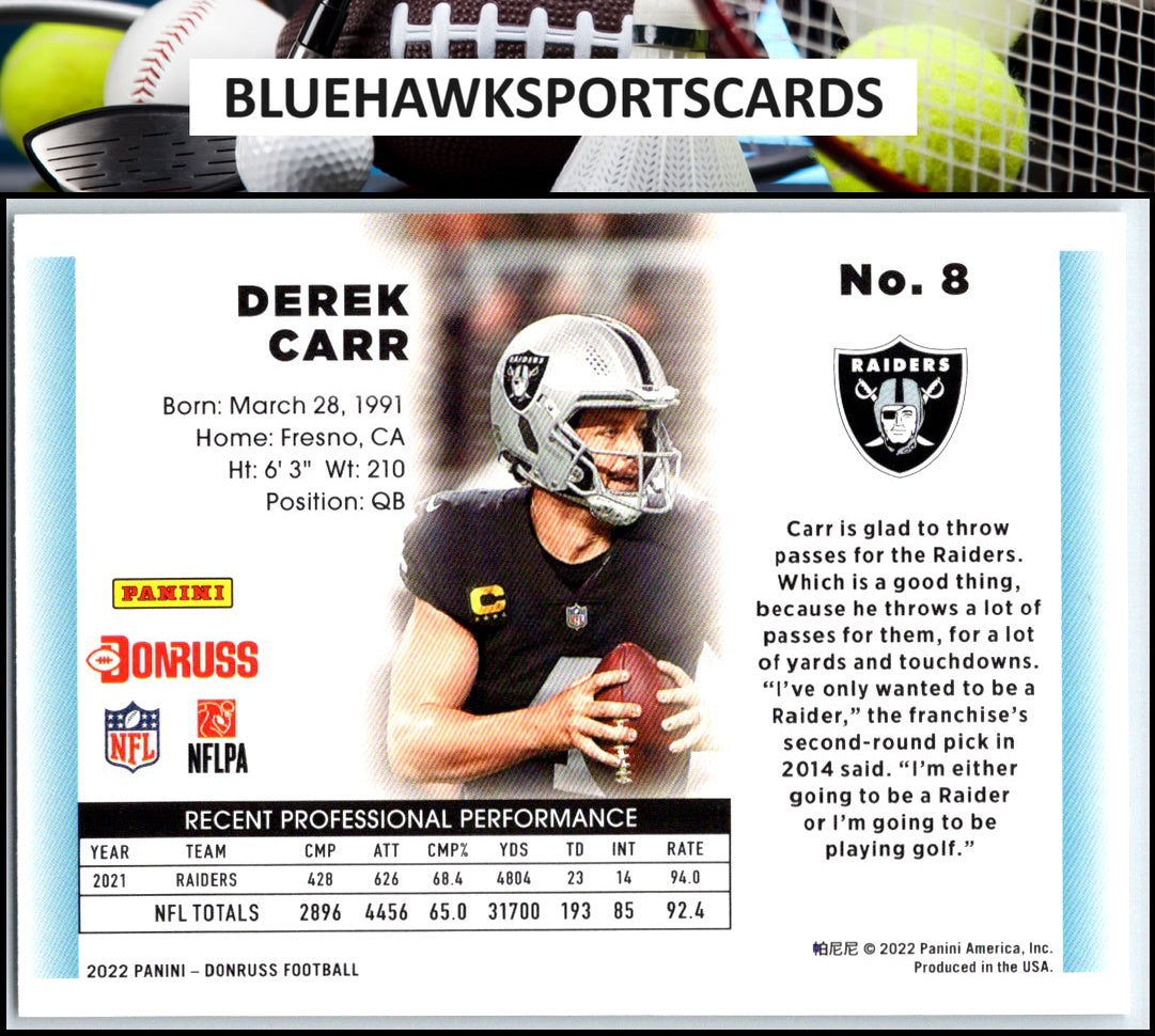2022 Donruss #8 Derek Carr Retro 1992