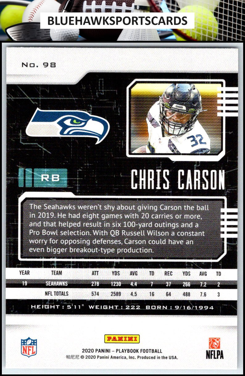 2020 Panini Playbook #98 Chris Carson Orange