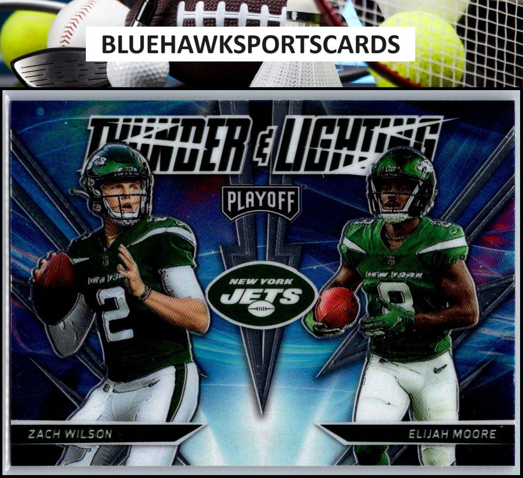 2021 Panini Playoff #TL-18 Zach Wilson / Elijah Moore UER Thunder & Lightning