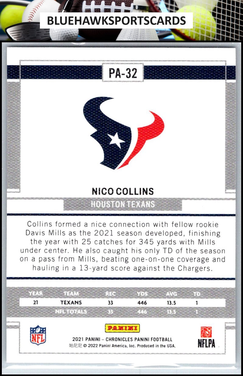 2021 Panini Chronicles #PA-32 Nico Collins Panini