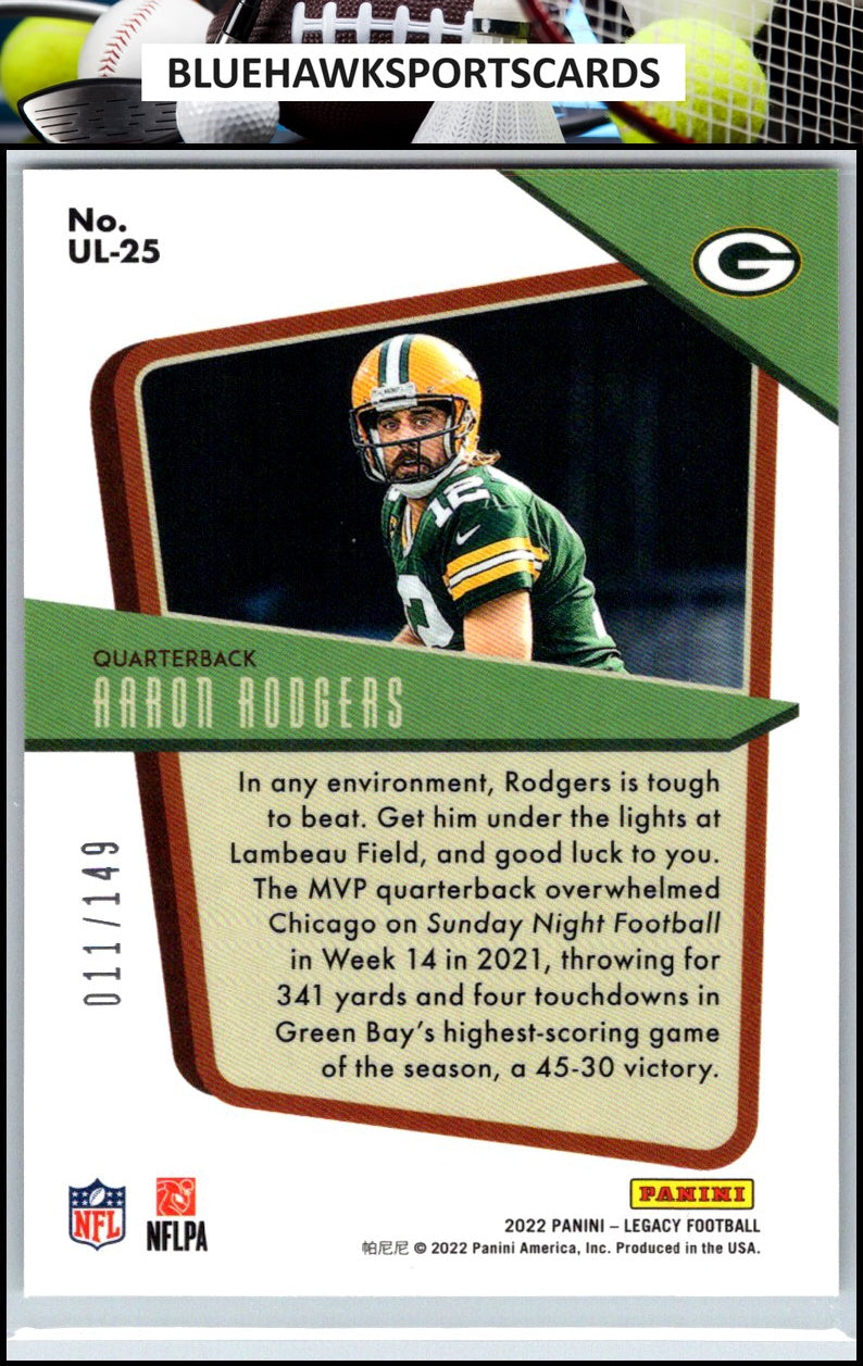 2022 Panini Legacy #UL-25 Aaron Rodgers Under the Lights Orange #/149