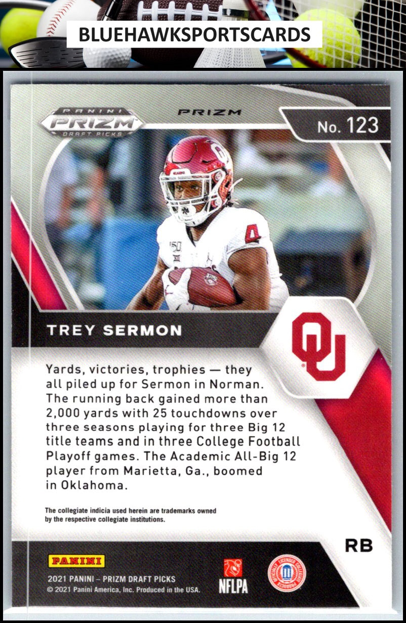 2021 Panini Prizm Draft Picks Collegiate #123 Trey Sermon Red White and Blue