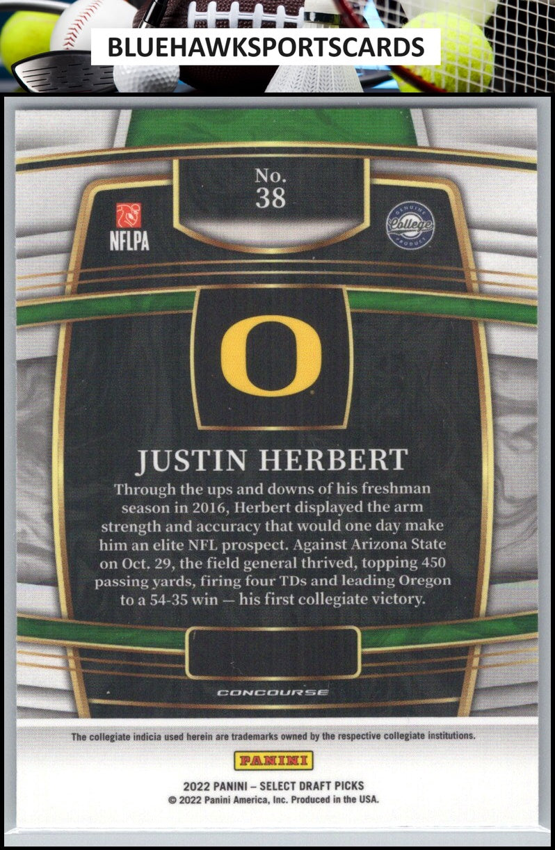 2022 Panini Select Draft Picks #38 Justin Herbert Blue (Retail Base)
