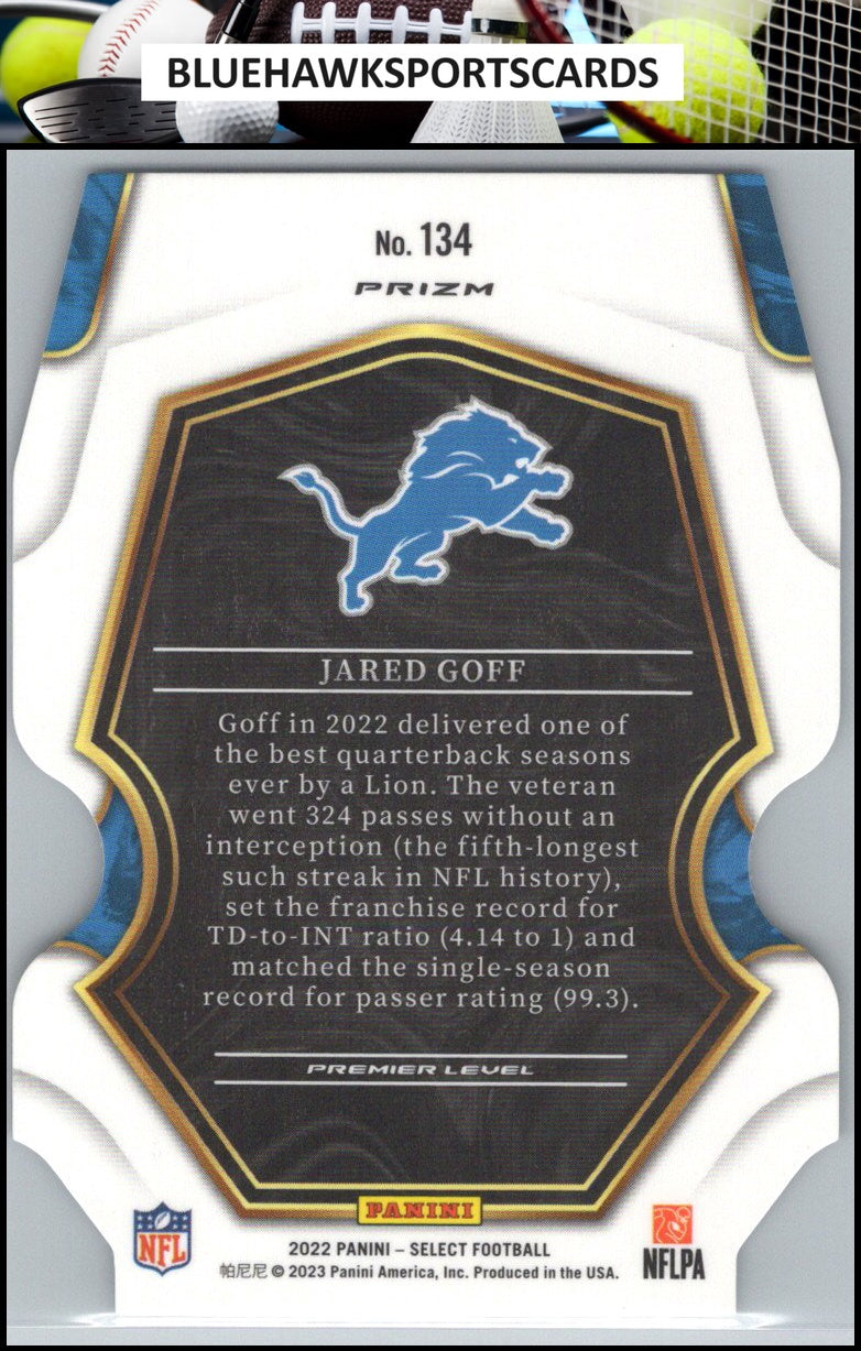 2022 Panini Select #134 Jared Goff Black and Green Prizm Die Cut