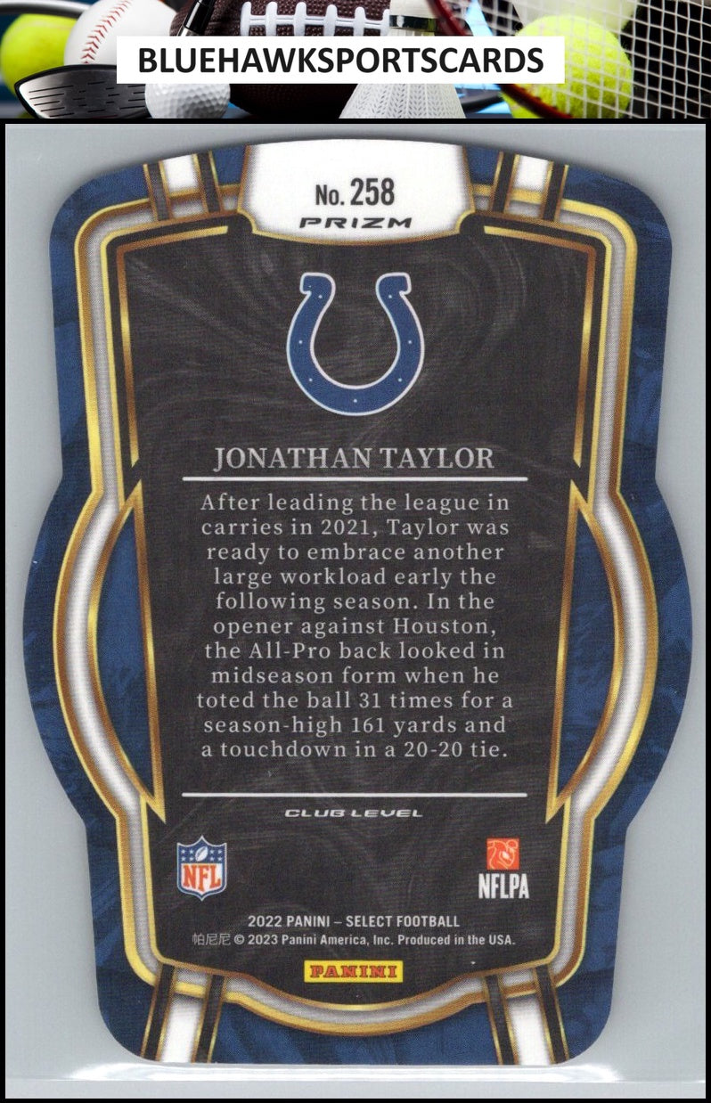 2022 Panini Select #258 Jonathan Taylor Green and Yellow Prizm Die Cut