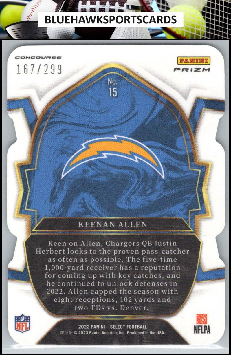 2022 Panini Select #15 Keenan Allen Neon Green Prizm Die Cut #/299