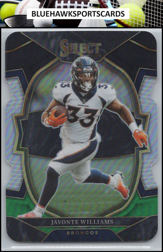 2022 Panini Select #24 Javonte Williams Black and Green Prizm Die Cut