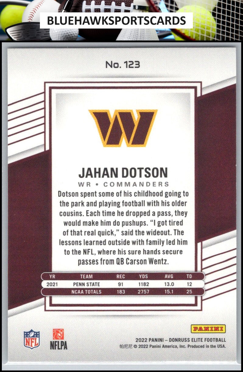 2022 Donruss Elite #123 Jahan Dotson Green