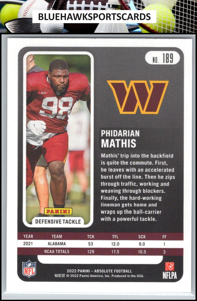 2022 Panini Absolute #189 Phidarian Mathis Retail gold